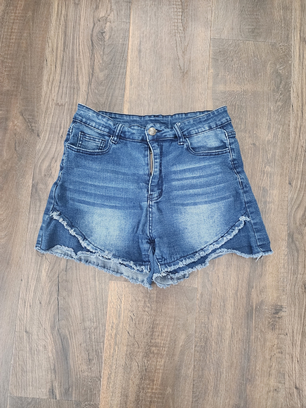 Crazy Train Frayed Hem Indigo Jean Shorts